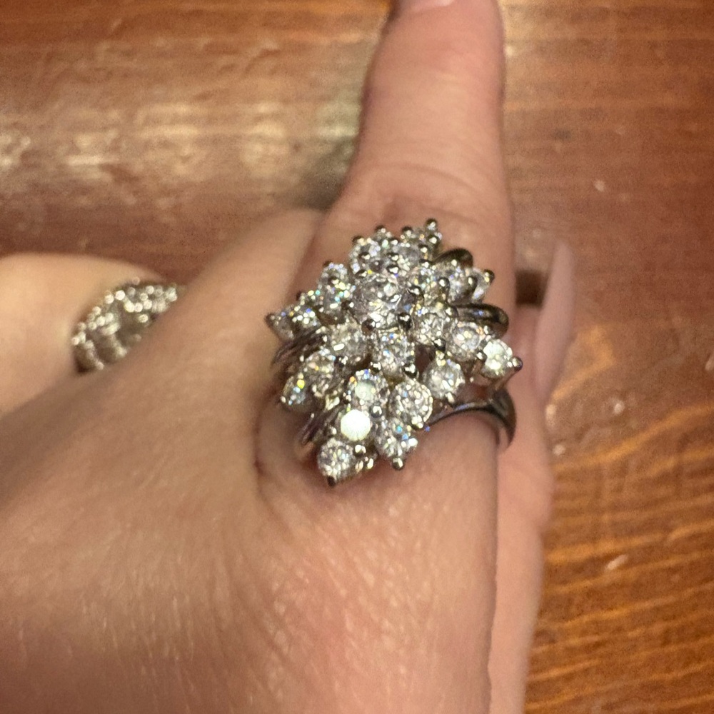 Dominique Sterling Silver Diamond Cluster Ring size 7